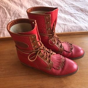 Vintage Justin Lace-up Roper Boots Hot Pink Red